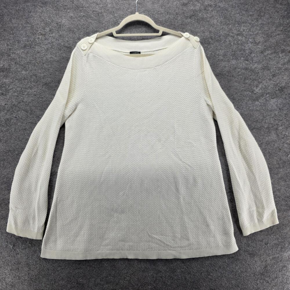 Talbots Sweater Pullover Womens XL White Waffle-Knit Boat Neck Shoulder Button